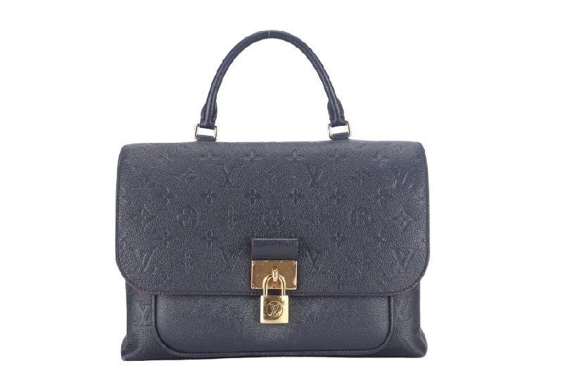 Louis Vuitton bags with a chain - link trim and a leather body for a modern edgeLOUIS VUITTON MARIGNAN BLUE MONOGRAM EMPREINTE LEATHER GOLD HARDWARE WITH STRAPS AND DUST COVER