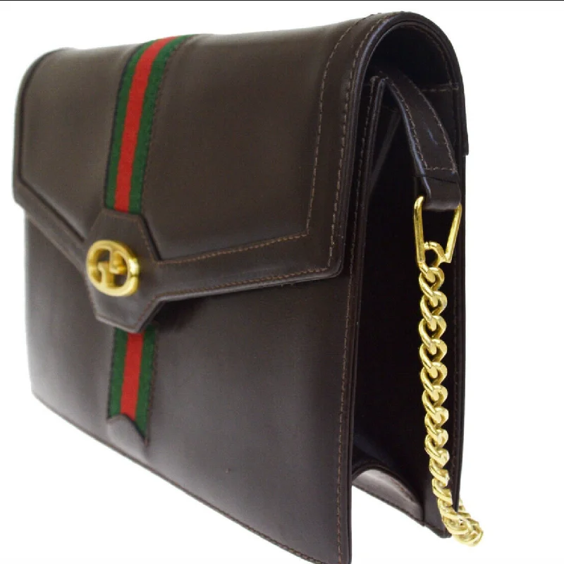 Women Gucci Sylvie bags with a detachable ribbon detailGUCCI VINTAGE GG WEB LEATHER CHAIN BAG