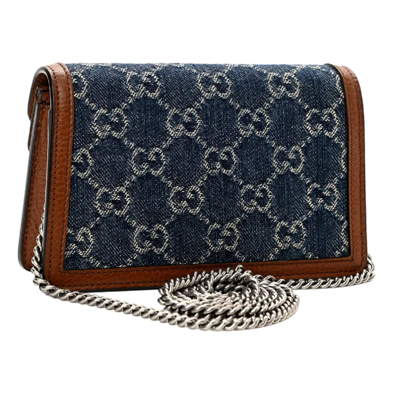 Women Gucci bags with a detachable mirror insideGucci Dionysus Blue Denim Super Mini Shoulder Bag 476432