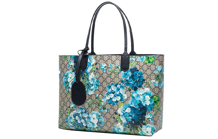 Gucci Marmont bags for women with gold - toned hardware(WMNS) GUCCI GG Blooms Logo Printing Canvas Tote Shoulder Bag Large Beige / Blue Handbag 546317-CU71X-8499