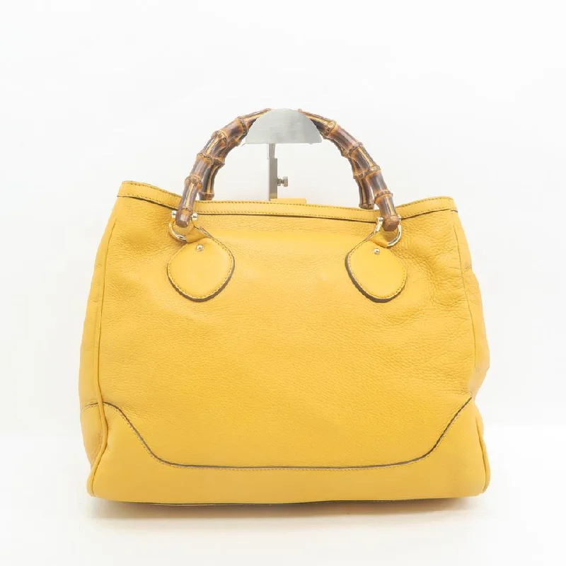 Ladies Gucci shoulder bags with a magnetic - closure flapGucci Shopper Bag Bamboo Yellow Calfskin Tote