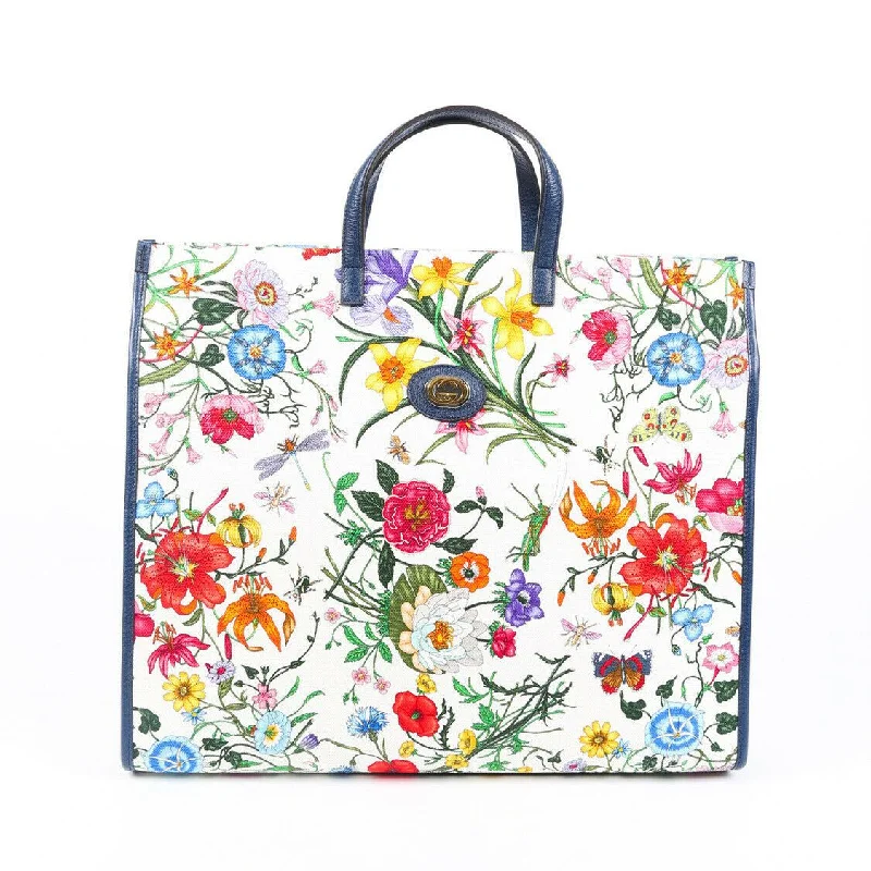 Women Gucci Sylvie bags with a crystal - embellished web stripeGucci Bag Flora Medium Multicolor Canvas Tote