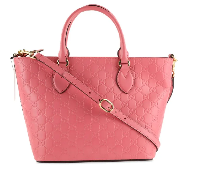 Women Gucci bags with interlocking G hardware for a classic lookGucci Guccissima Tote Pink Leather Cross Body Bag