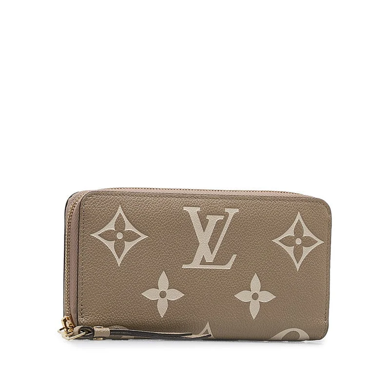 Louis Vuitton bags with a chain - link trim and a leather body for a modern edgeLouis Vuitton Monogram Implant Zippie Wallet Roundfassner Long Wallet M69794 Turtle Cream Beige Leather Ladies Louis Vuitton