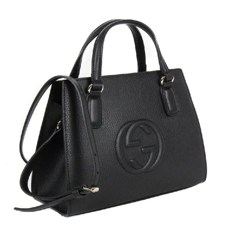 Women Gucci bags with a detachable mirror insideGucci Soho Leather Tote Crossbody Bag Black 607722