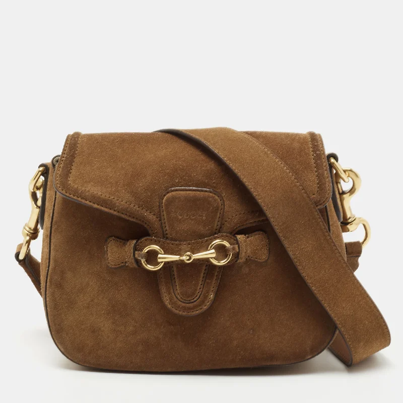 Women Gucci Sylvie bags with a leather - wrapped handleGucci Brown Suede Horsebit Shoulder Bag