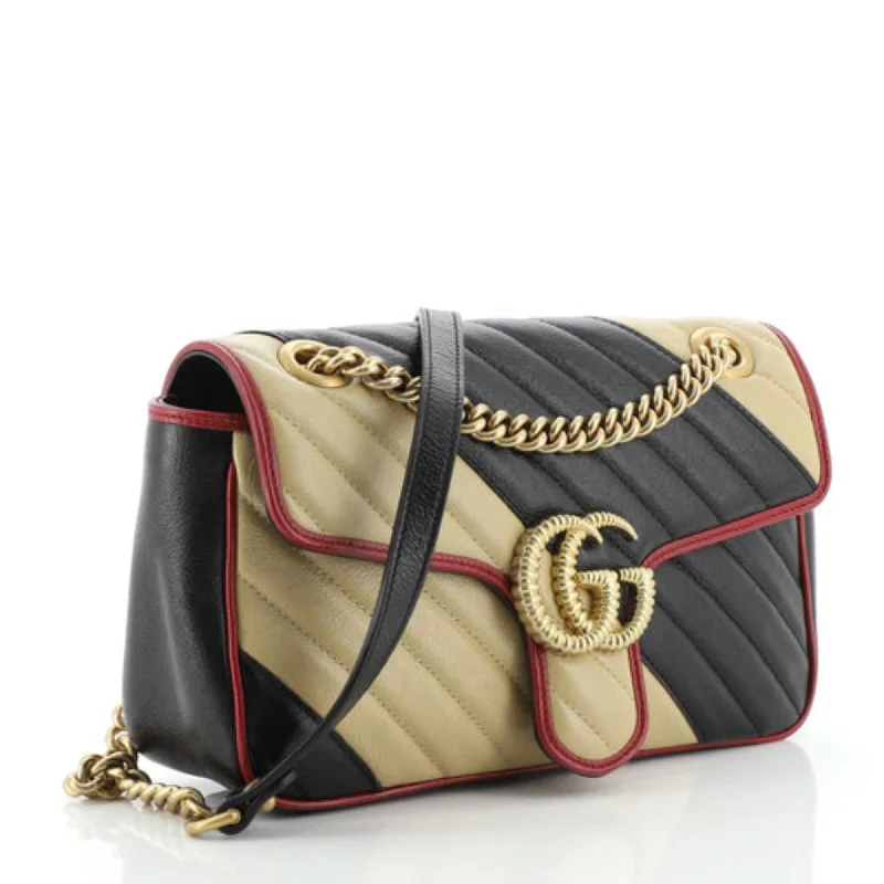 Gucci backpacks for women with a padded laptop compartmentGucci GG Marmont Diagonal Quilted Beige Black Small Shoulder Bag