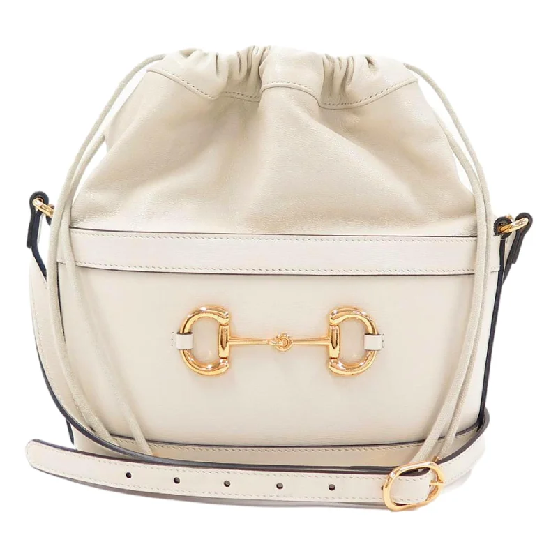 Women Gucci crossbody bags with a keychain holderGucci 1955 Horsebit White Leather Bucket Bag