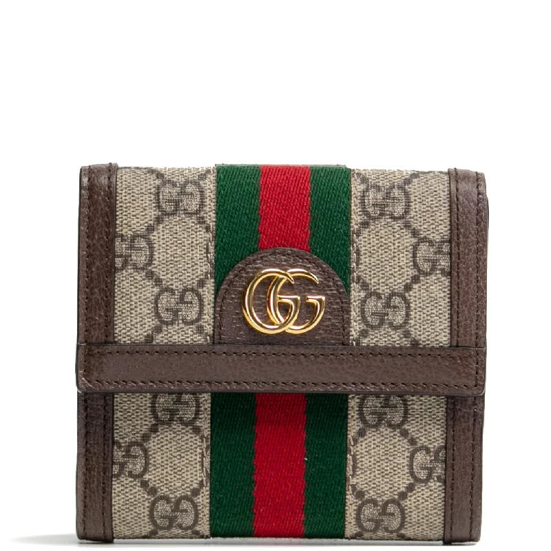 Women Gucci Sylvie bags with a crystal - embellished web stripeGUCCI Ophidia GG French Flap Compact Wallet