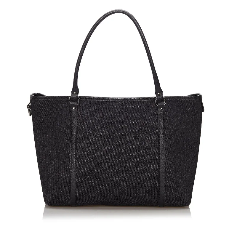 Gucci tote bags for women with a spacious interiorGucci Black Canvas Fabric GG Tote Bag Italy