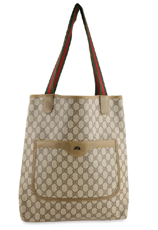 Gucci Marmont bags for women with a contrast - colored interiorGucci Shopping Monogram Brown Gg Supreme Canvas Tote