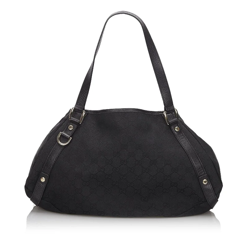 Women Gucci Sylvie bags featuring the signature web stripeGucci Black Canvas Fabric GG Pelham Tote Bag Italy