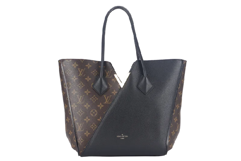 Louis Vuitton bags with a chain - link trim and a leather body for a modern edgeLOUIS VUITTON KIMONO MM TOTE BAG (M40460) MONOGRAM CANVAS BLACK LEATHER TRIM GOLD HARDWARE NO DUST COVER