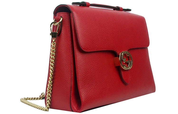 Gucci Marmont bags for women with a contrast - colored interior(WMNS) GUCCI Double G Buckle Leather Messenger Bag Chain Large Red Handbag 510306-CAO0G-6420