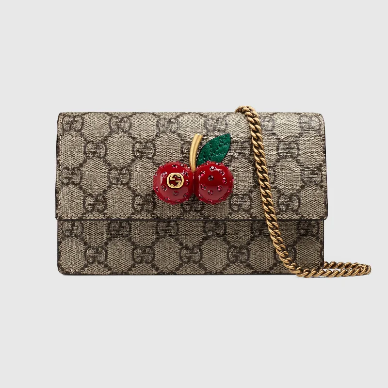 Women Gucci Sylvie bags with a monogram - embossed leatherGucci GG Supreme Mini Bag with Cherries