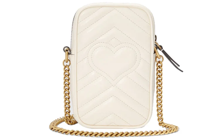 Gucci handbags for women with a patent - leather finish(WMNS) GUCCI GG Marmont Gold Logo Leather Chain Shoulder Messenger Bag Mini White Classic 598597-DTDCT-9022