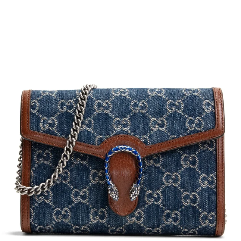 Women Gucci bags with a zip - around closure for securityGUCCI Dionysus Denim Small Chain Wallet