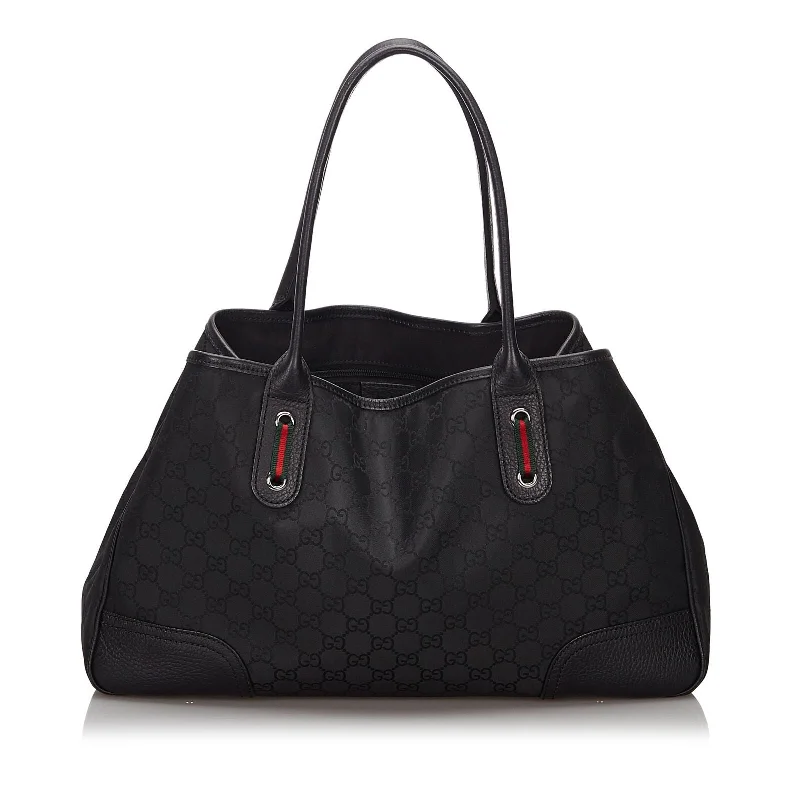 Ladies Gucci shoulder bags with a single - handle designGucci Black Canvas Fabric GG Princy Tote Bag Italy