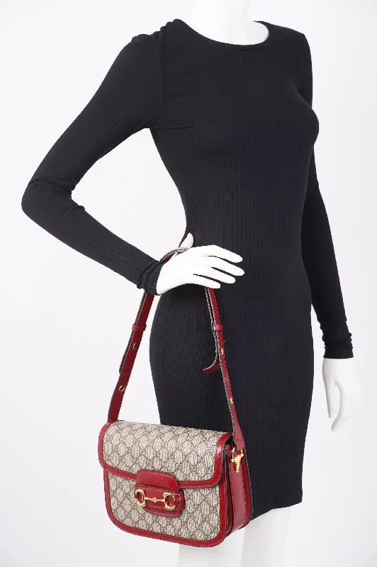 Gucci handbags for women with a beaded trimGucci Womens 1955 Horsebit Bag Supreme / Red Canvas / Leather