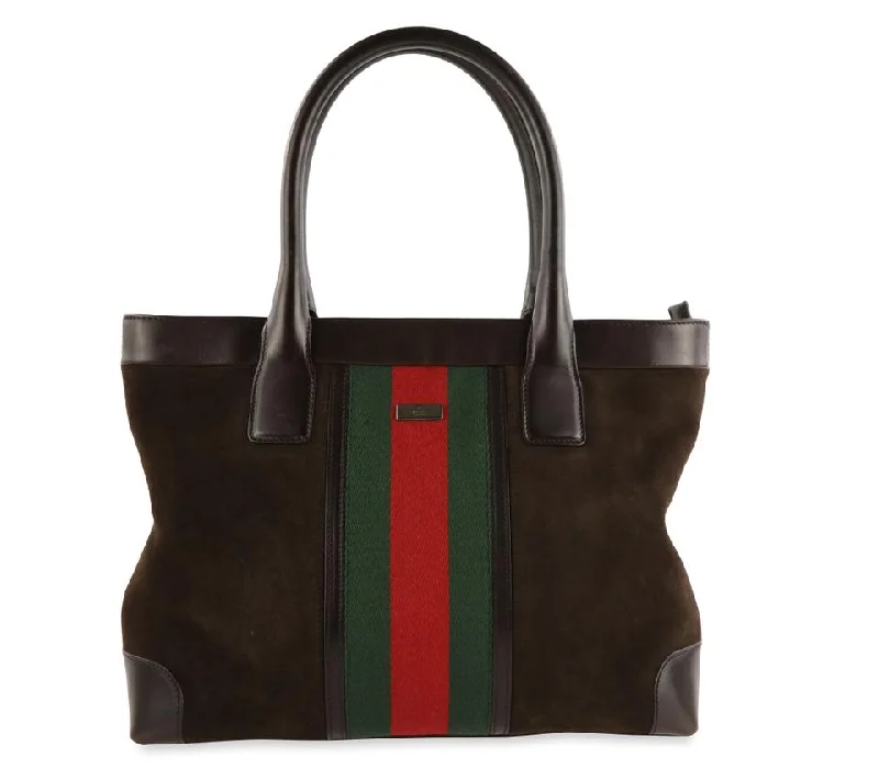 Gucci backpacks for women with a hidden back pocketGucci Web Stripe Top Handle Suede and Leather Tote