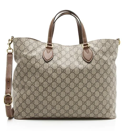 Women Gucci Sylvie bags featuring the signature web stripeGucci GG Supreme Soft Tote