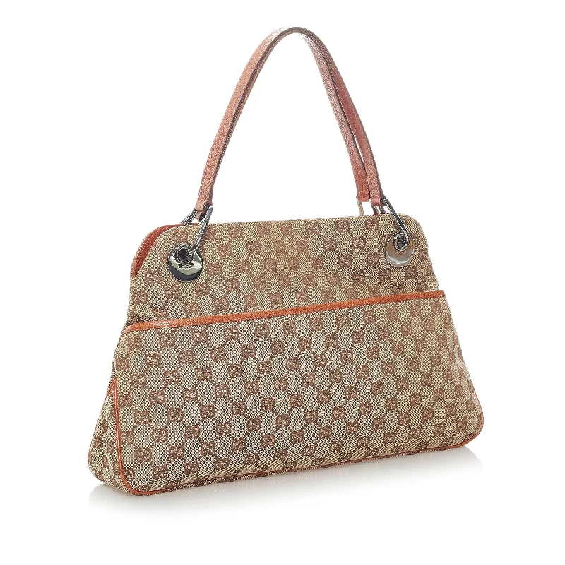 Gucci handbags for women with a metal - framed claspGucci GG Canvas Eclipse Shoulder Bag (34768)