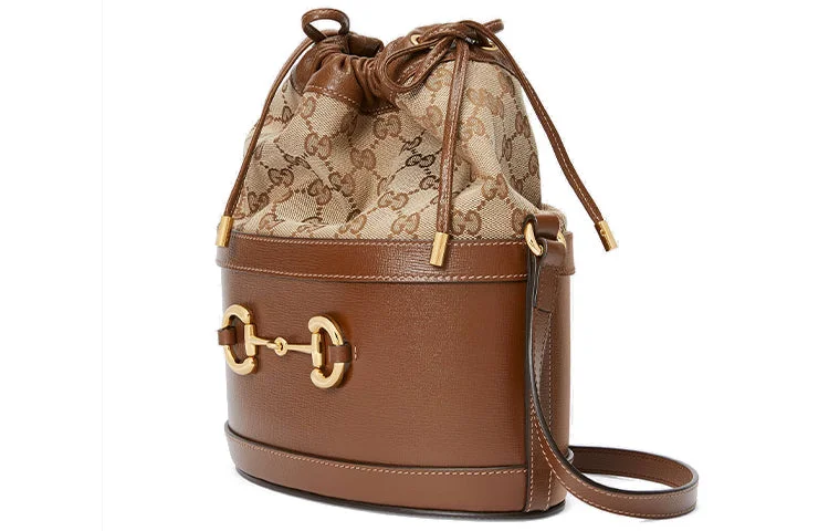 Women Gucci bags with a zip - around closure for security(WMNS) GUCCI Button1955 Series Drawstring Bag Single Shoulder Bag Brown 602118-1DBUG-2363