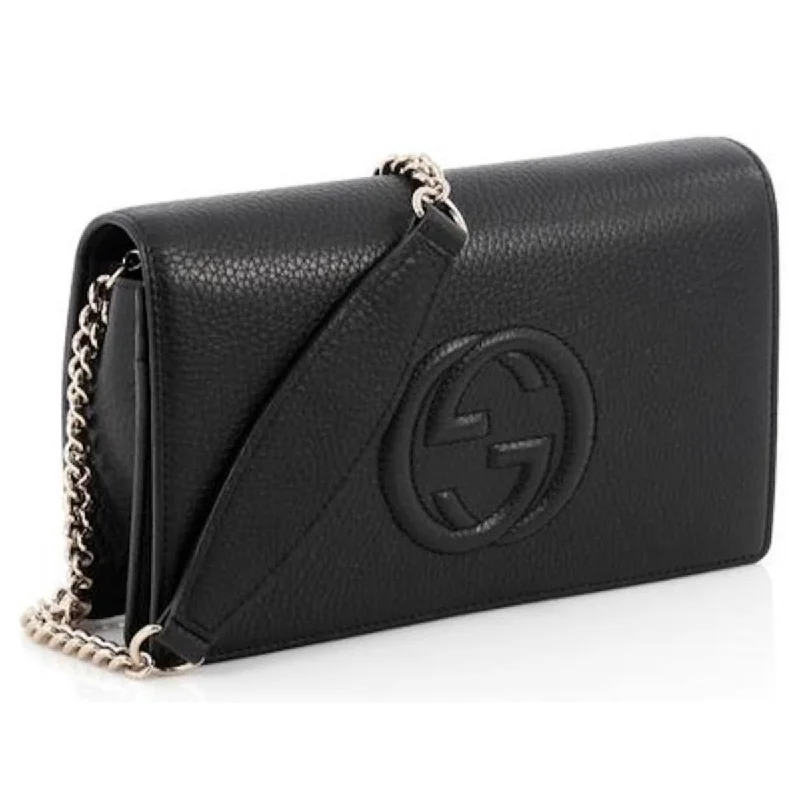 Women Gucci bags with a front - flap pocket for quick - access itemsGucci Soho Wallet on Chain Black Leather Cross Body Bag