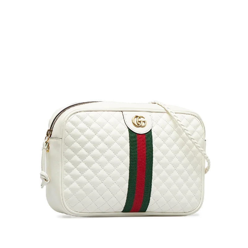 Women Gucci bags with a chain - link trim and a leather bodyGucci Small Leather Web Trapuntata Crossbody (SHG-2gYJQ8)