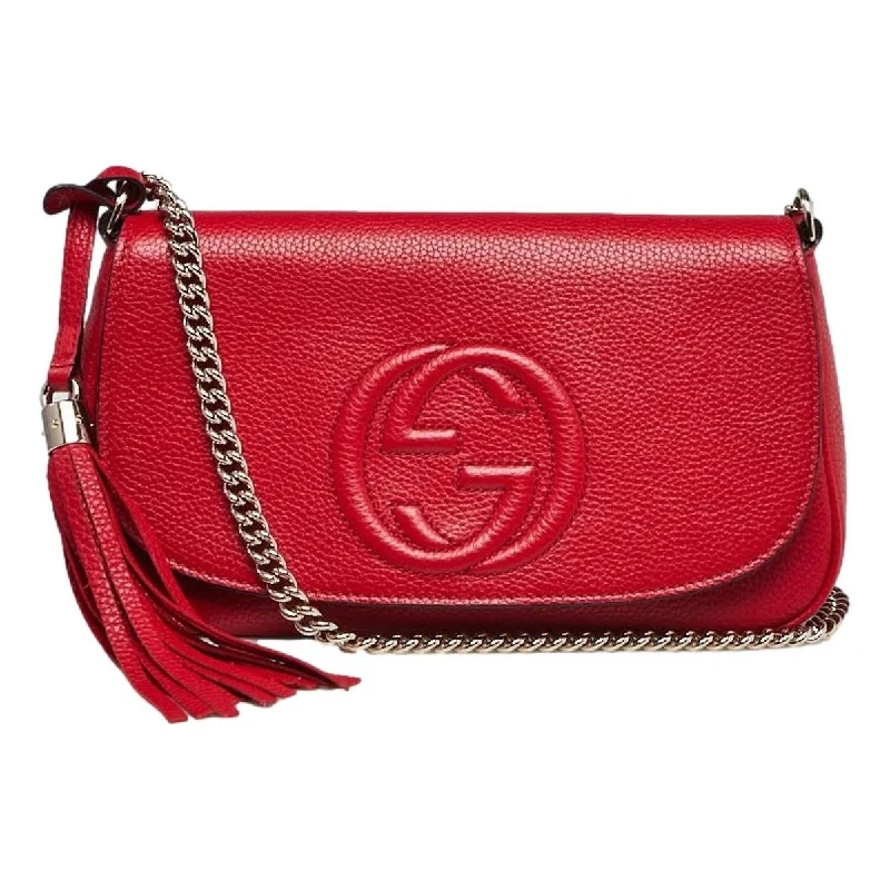 Gucci tote bags for women with a printed Gucci logoGucci Soho Disco Red Leather GG Tassel Chain Crossbody Bag