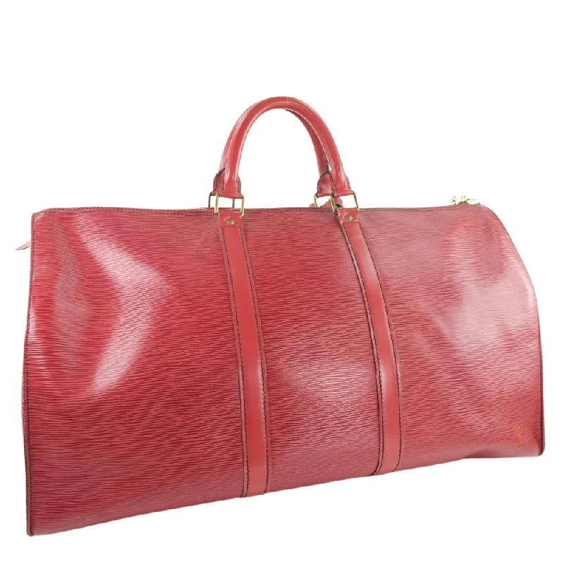 Louis Vuitton bags with a chain - link trim and a leather body for a modern edgeLouis Vuitton Red Leather Keepall 50 travel bag