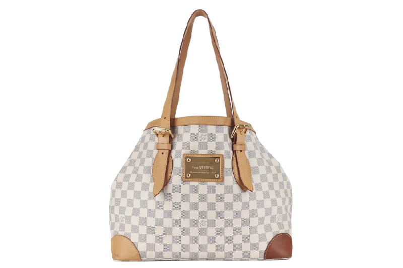 Louis Vuitton bags with a chain - link trim and a leather body for a modern edgeLOUIS VUITTON HAMPSTEAD MM DAMIER AZUR CANVAS GOLD HARDWARE NO DUST COVER