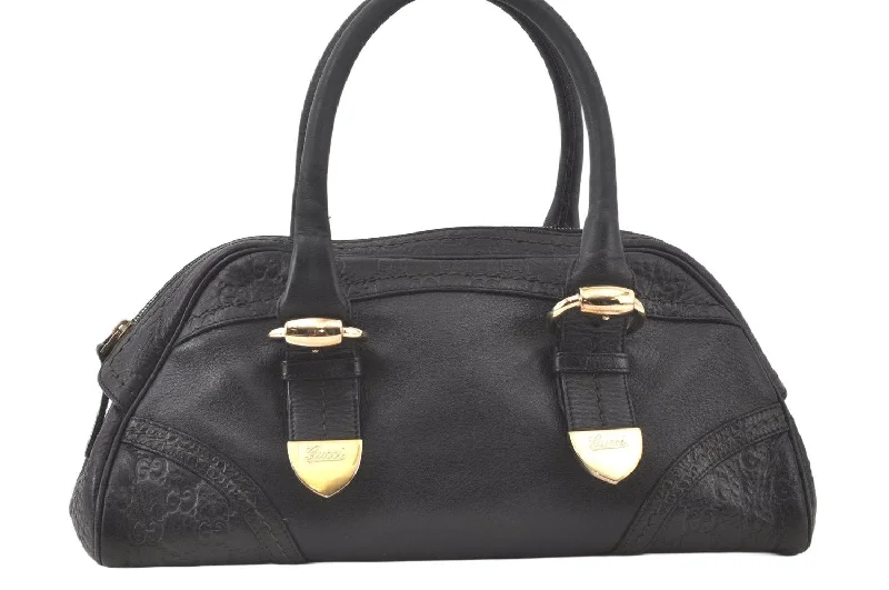 Ladies Gucci shoulder bags with a wide - width strapAuthentic GUCCI Vintage Guccissima GG Leather Hand Boston Bag 181508 Black 7619K