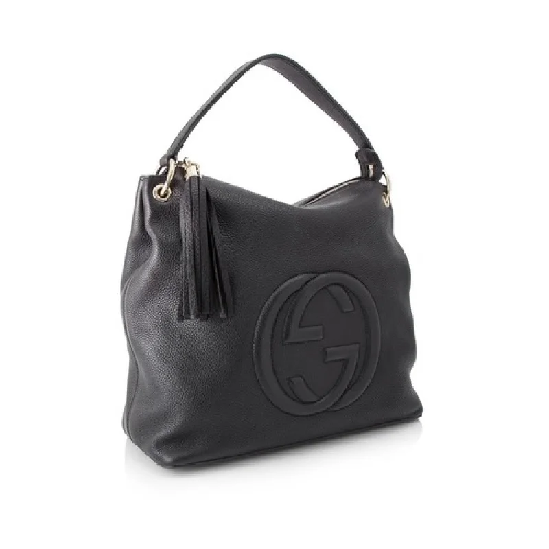 Women Gucci tote bags in GG Supreme canvas for a branded feelGucci Black GG Disco Soho Leather Hobo Handbag 536194