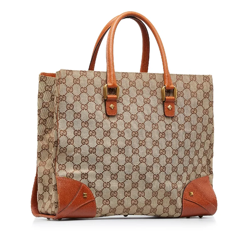 Women Gucci bags with a detachable mobile phone holderGucci GG Canvas Nailhead Tote (SHG-WscBwZ)