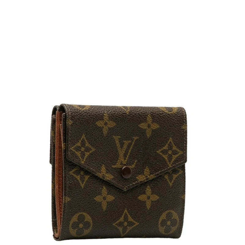 Louis Vuitton bags with a chain - link trim and a leather body for a modern edgeLouis Vuitton Monograms Portmoney Beer Cult Credi W Hawk Double Folded Wallet M61660 Brown PVC Leather Ladies Louis Vuitton