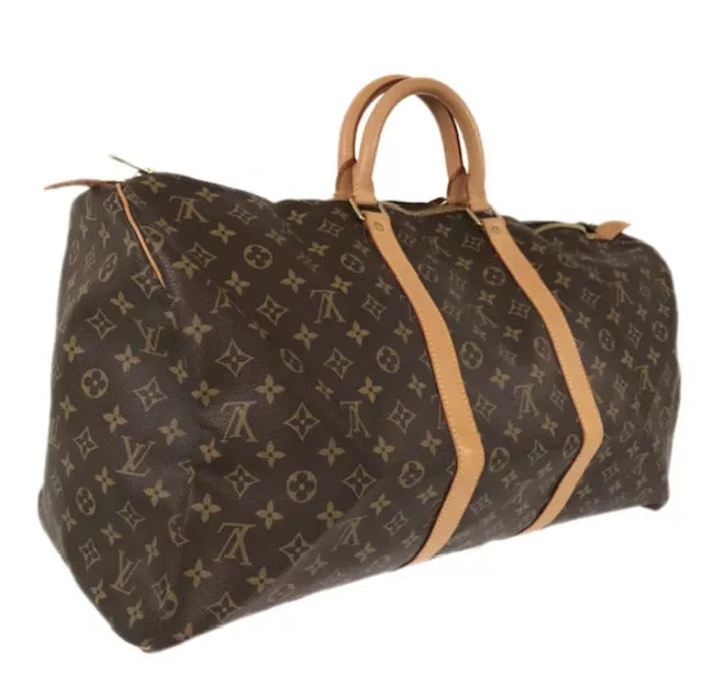 Louis Vuitton bags with a chain - link trim and a leather body for a modern edgeLOUIS VUITTON MONOGRAM KEEPALL 55 TRAVEL BAG