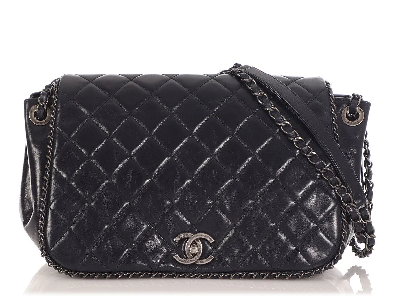 Chanel Vintage Inspired Handbag for Retro LoversChanel Navy Quilted Distressed Calfskin Chain Flap