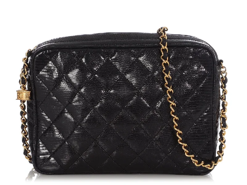 Chanel Black Handbag for Business MeetingsChanel Vintage Black Quilted Lizard Camera Bag