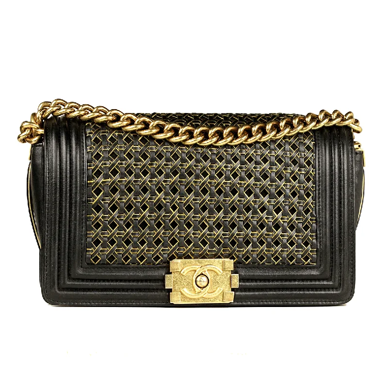 Chanel Limited Edition Handbag for CollectorsChanel Boy Bag Medium Black Braided Sheepskin Gold Hardware