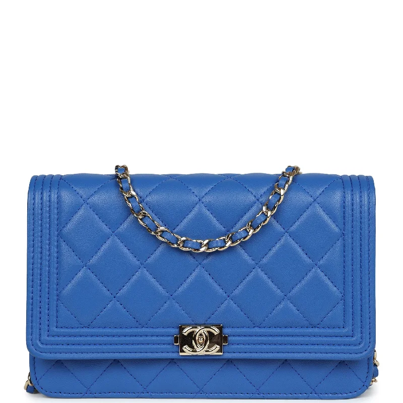 Chanel New Arrival Handbag with Gold HardwareChanel Boy Wallet On Chain WOC Electric Blue Lambskin Light Gold Hardware