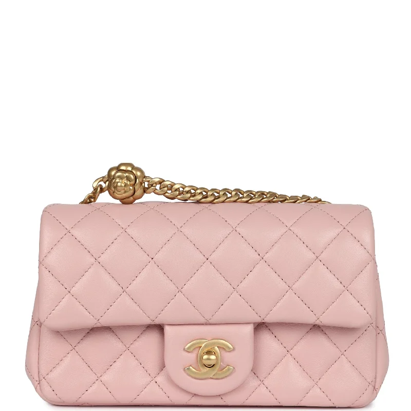 Chanel Lightweight Handbag for Daily ErrandsChanel Mini Camellia Crush Rectangular Flap Rose Clair Lambskin Antique Gold Hardware