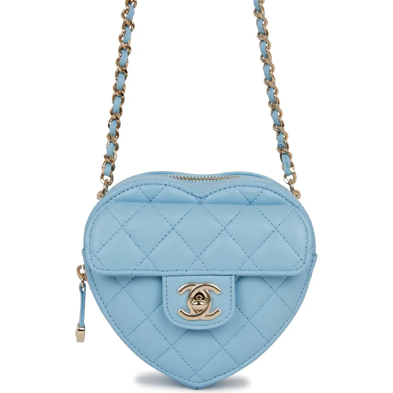 Chanel Lightweight Handbag for Daily ErrandsChanel CC In Love Heart Clutch with Chain Blue Lambskin Light Gold Hardware