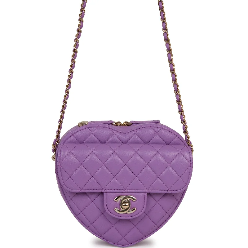 Chanel Lightweight Handbag for Daily ErrandsChanel CC In Love Large Heart Bag Purple Lambskin Light Gold Hardware