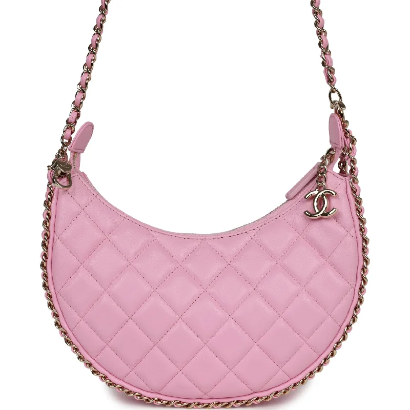 Chanel Small Crossbody Bag for TravelChanel Small Chain Around Hobo Pink Lambskin Gold Hardware