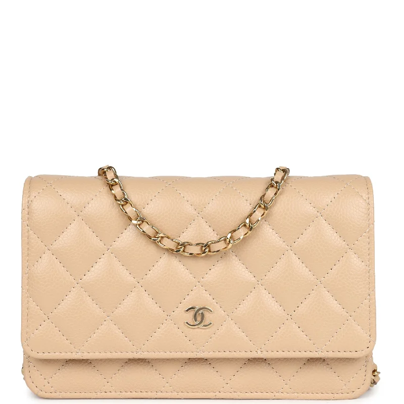 Chanel Luxury Handbag for High - End EventsChanel Wallet On Chain WOC Light Beige Caviar Gold Hardware