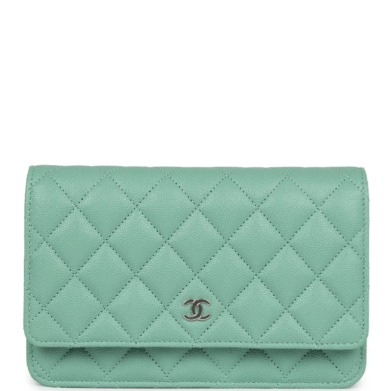 Chanel Quilted Leather Shoulder Bag for FashionistasChanel Wallet On Chain WOC Light Green Caviar Light Gold Hardware