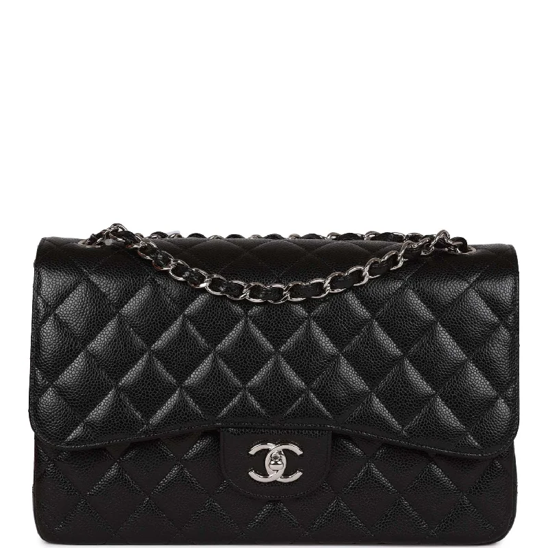 Chanel Chain Strap Handbag for Everyday UseChanel Jumbo Classic Double Flap Bag Black Caviar Silver Hardware