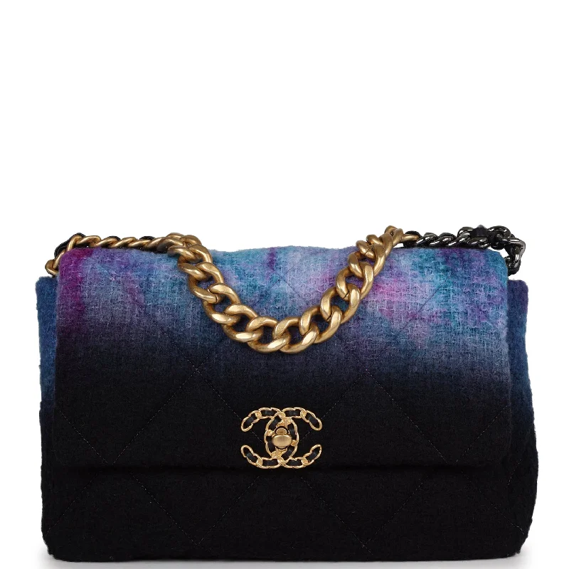 Chanel Quilted Leather Shoulder Bag for FashionistasChanel Large 19 Flap Bag Purple and Blue Wool Tweed Mixed Hardware