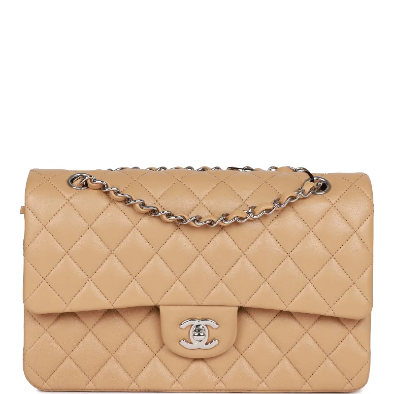 Chanel Chain Strap Handbag for Everyday UseChanel Medium Classic Double Flap Bag Beige Lambskin Silver Hardware